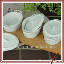 Hot Household Item White Ceramic Porcelain Snack Dish With Bamboo Tray